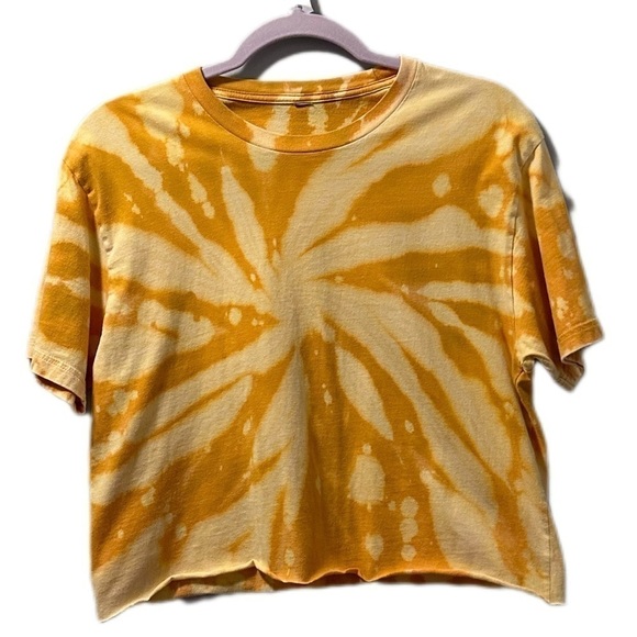 Bleach Tie Dye up cycle tee crop raw hem - Picture 1 of 4